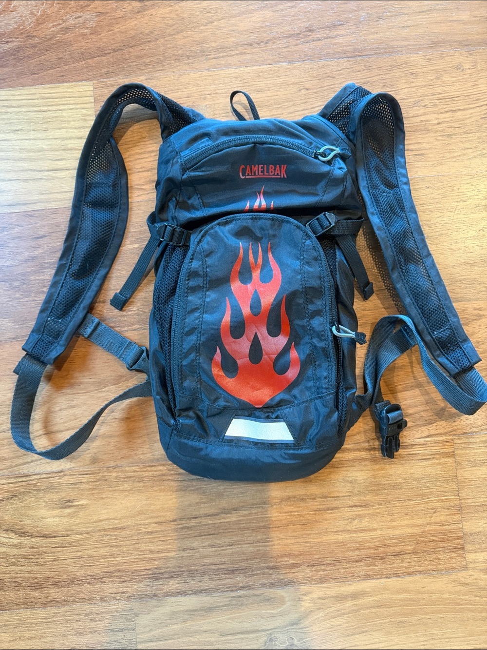 CamelBak Black Backpack with Red Flame Graphic